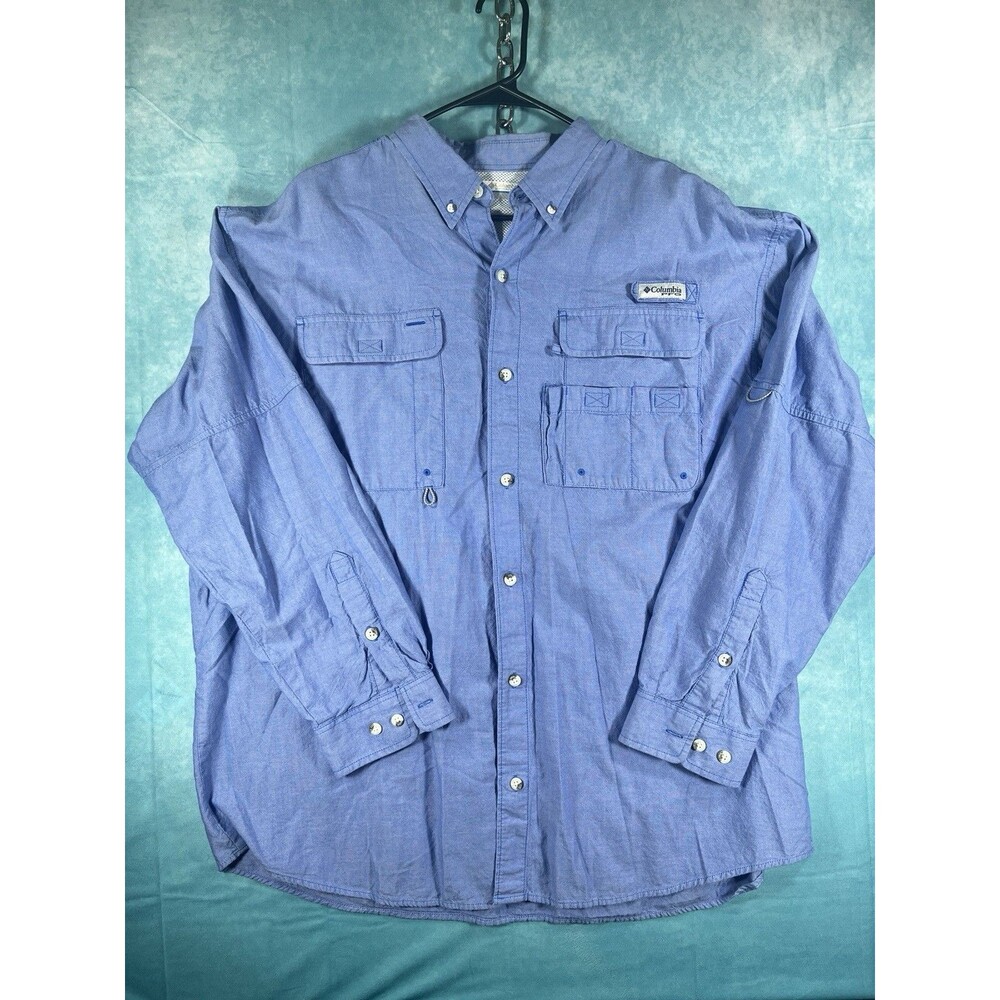 Columbia PFG Men's XL Blue Ventilated Pocket Long Sleeve Button-Up Shirt